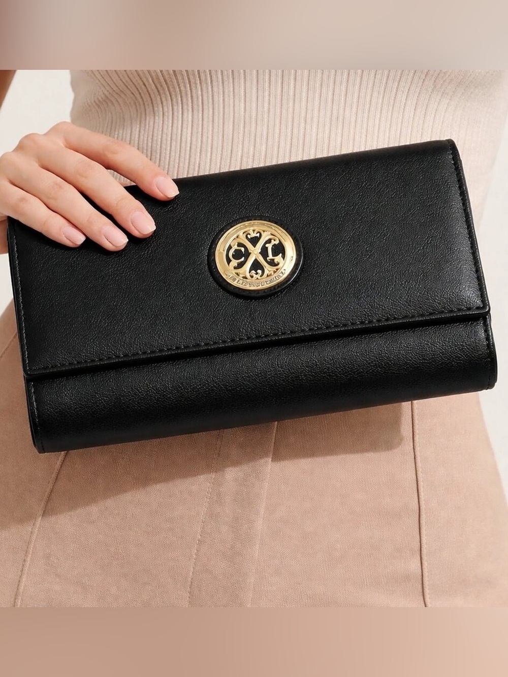 CXL by Christian Lacroix Paris Caviar Black Clutch Detachable Chain Bag